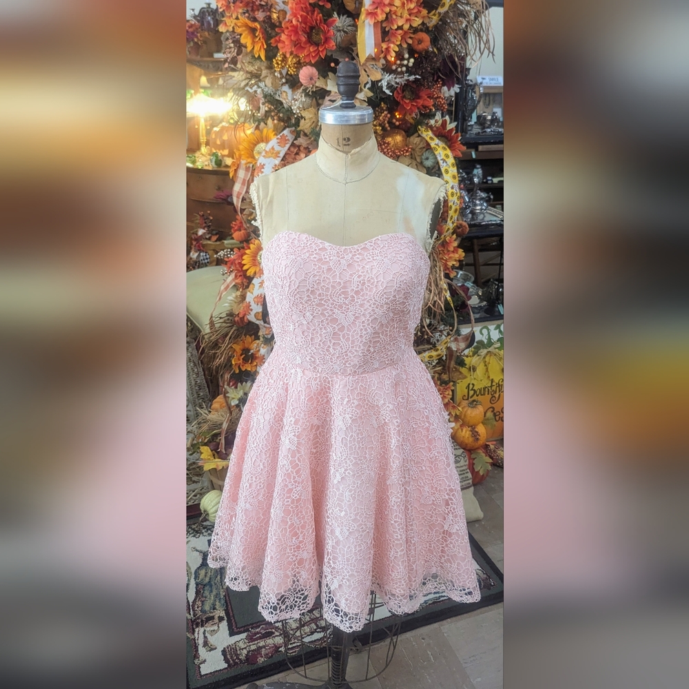 Coral Lace Strapless Dress